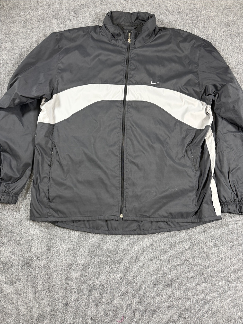 VINTAGE Nike Windbreaker Jacket Men's XL Black Grey Full Zip Up Lined 90s Y2K